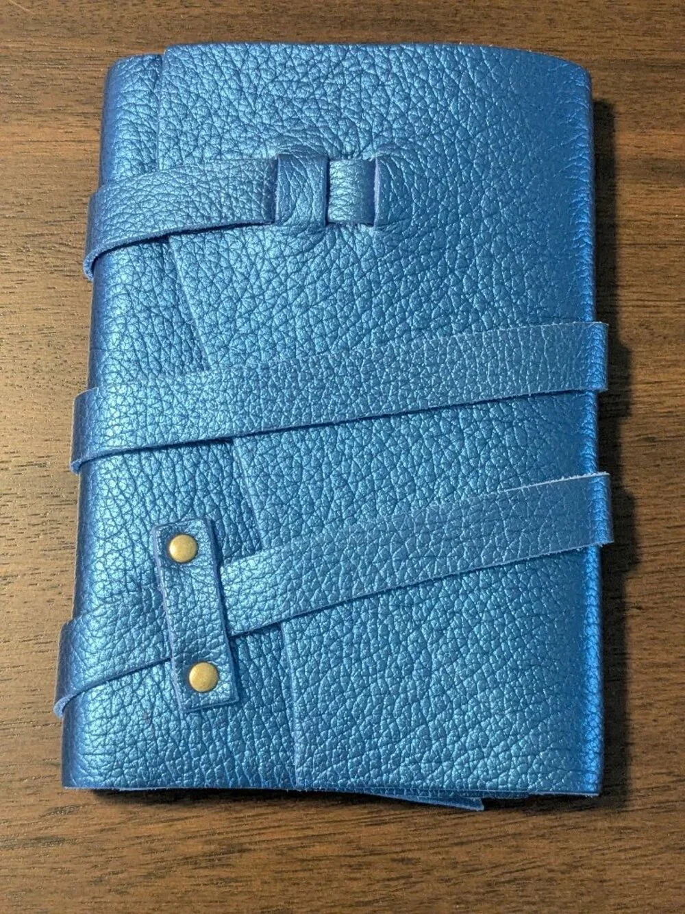 Handcrafted Blue Leather Journal Notebook with Wrap Closure